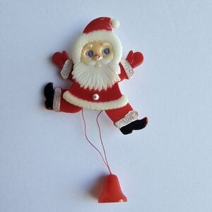 Vintage Santa Claus Pin Legs Move Pull String Brooch Christmas Lapel Pin